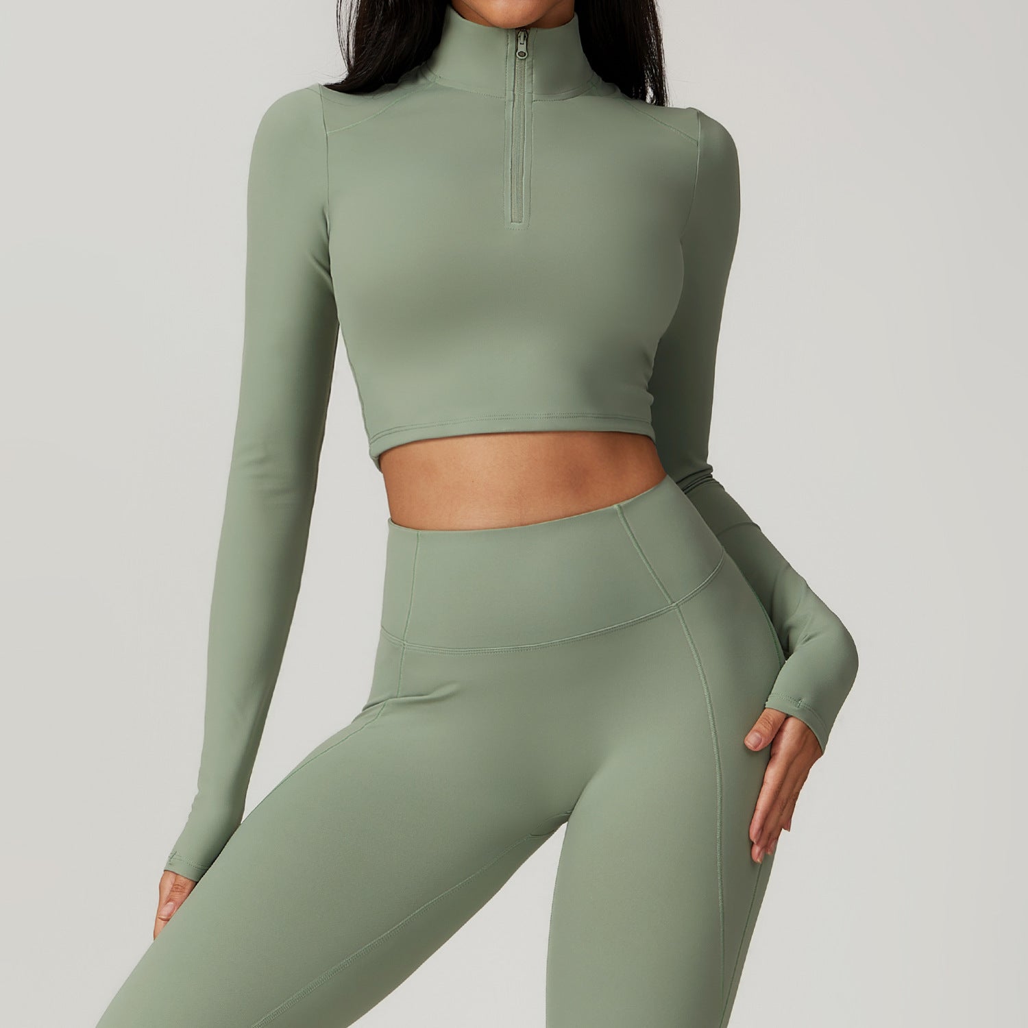 Premium Quality Quarter Zip Long Sleeve Athletic Crop Top for Women