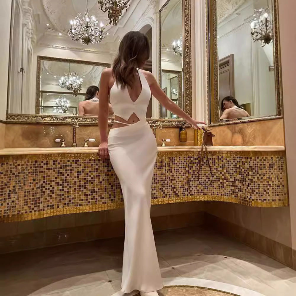 Women's Halter Top & Skirt Set - Backless Fishtail Suit