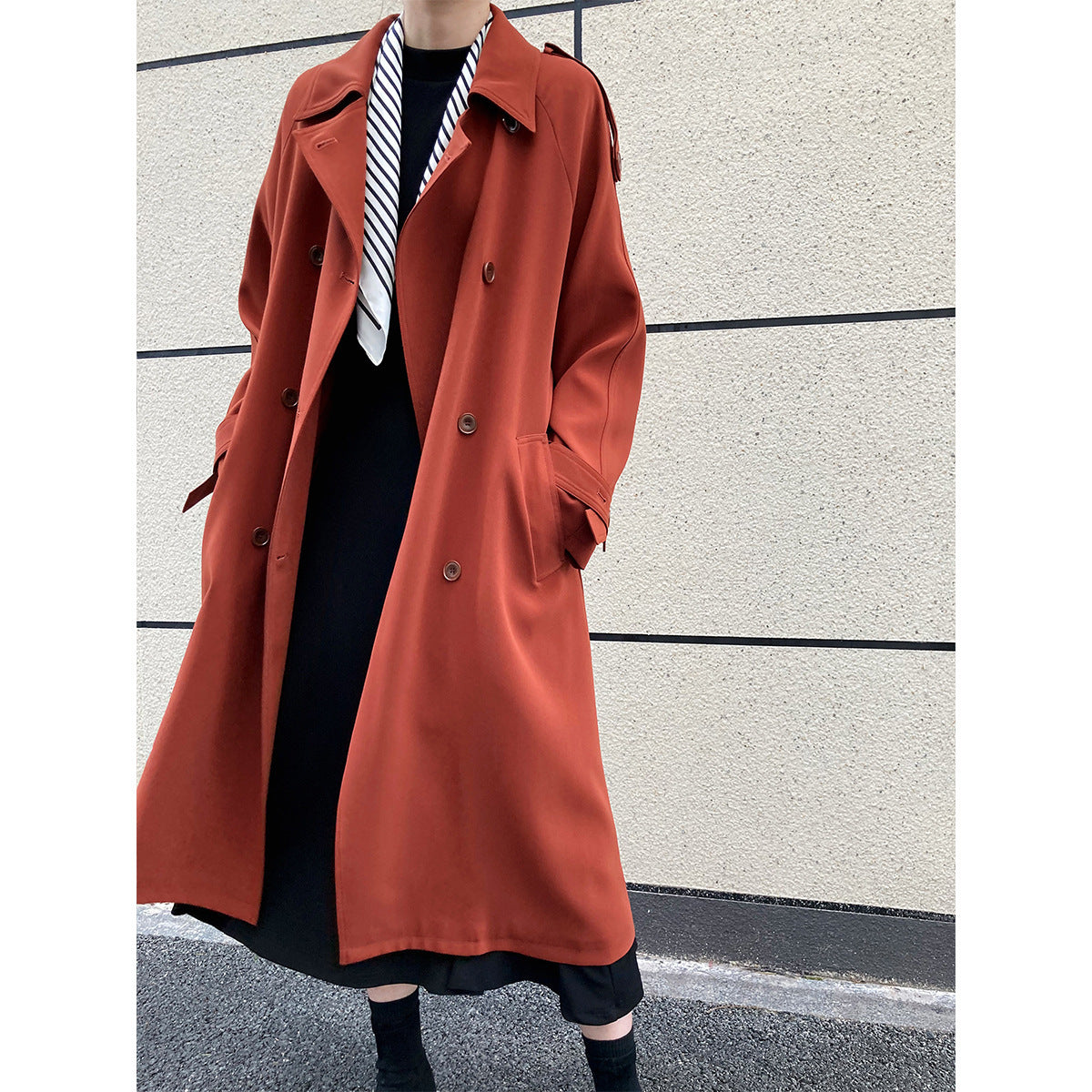 Women's Oversized Mid-Length Trench Coat - Autumn Drape Windbreaker