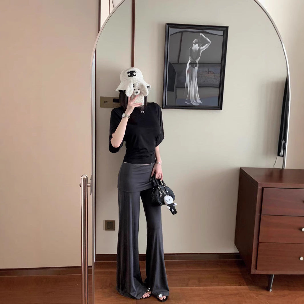 Chic Cotton Wide Leg Pants with Fold-Over Waist - Loose & Casual