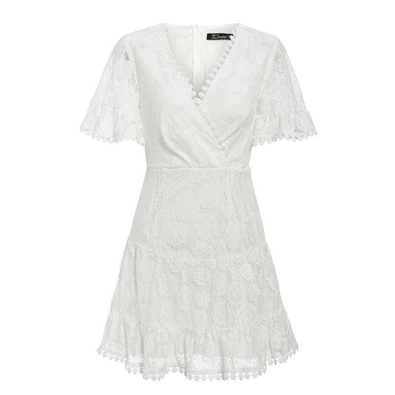 Elegant White Lace Wrap Mini Dress - Perfect for Summer