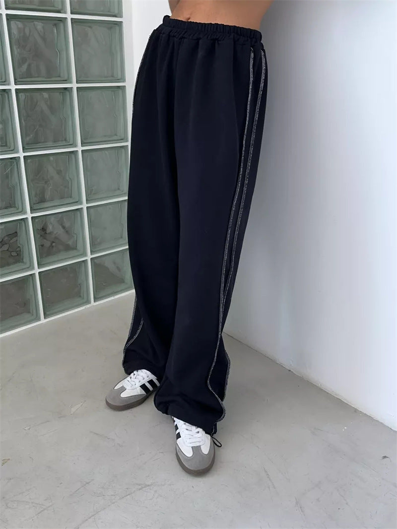 Effortless Street Style Wide Leg Elastic Waist Joggers for Women