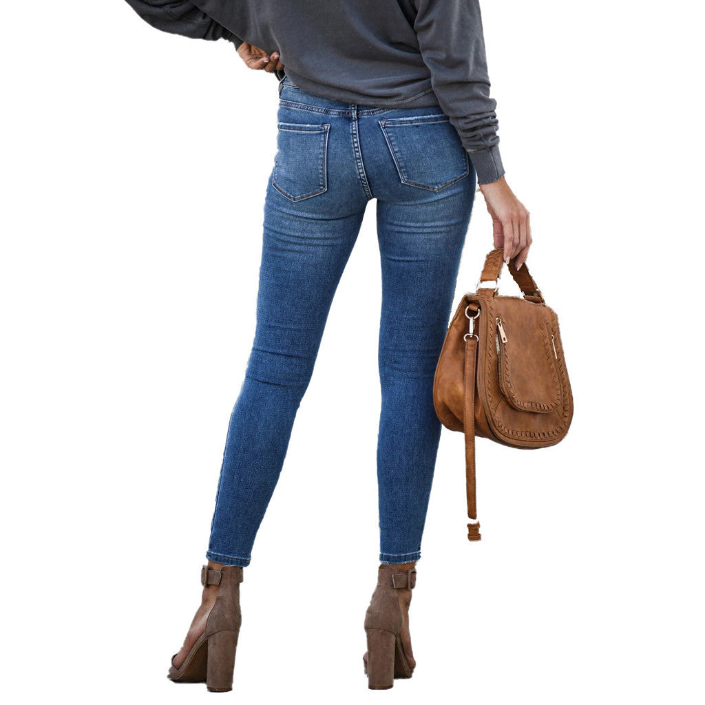 Women's Slim Fit Cropped Denim Jeans - Everyday Style