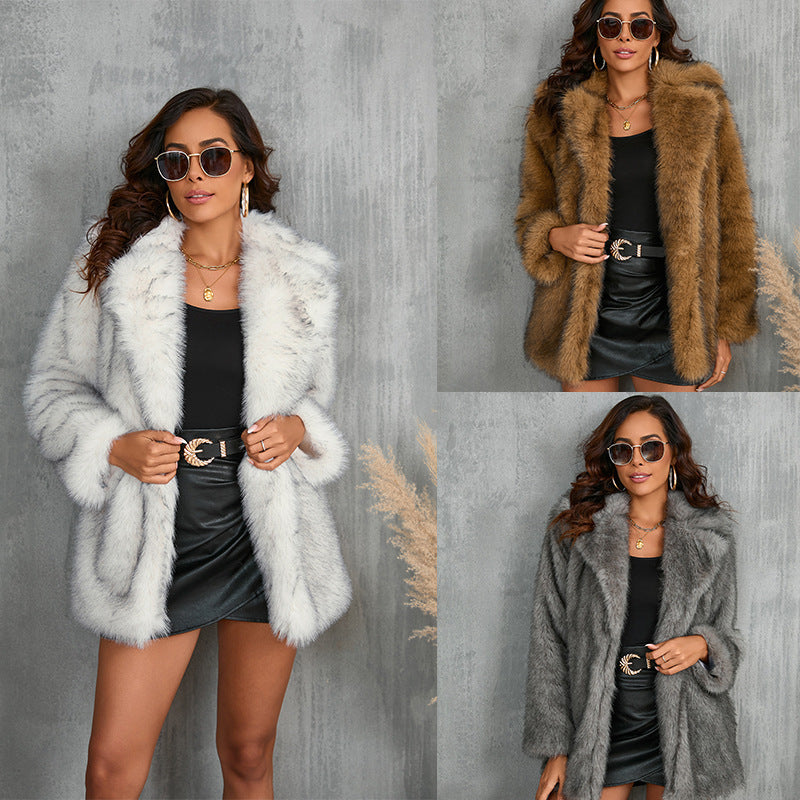 Cozy Autumn Winter Faux Fur Long Sleeve Collared Outerwear Jacket