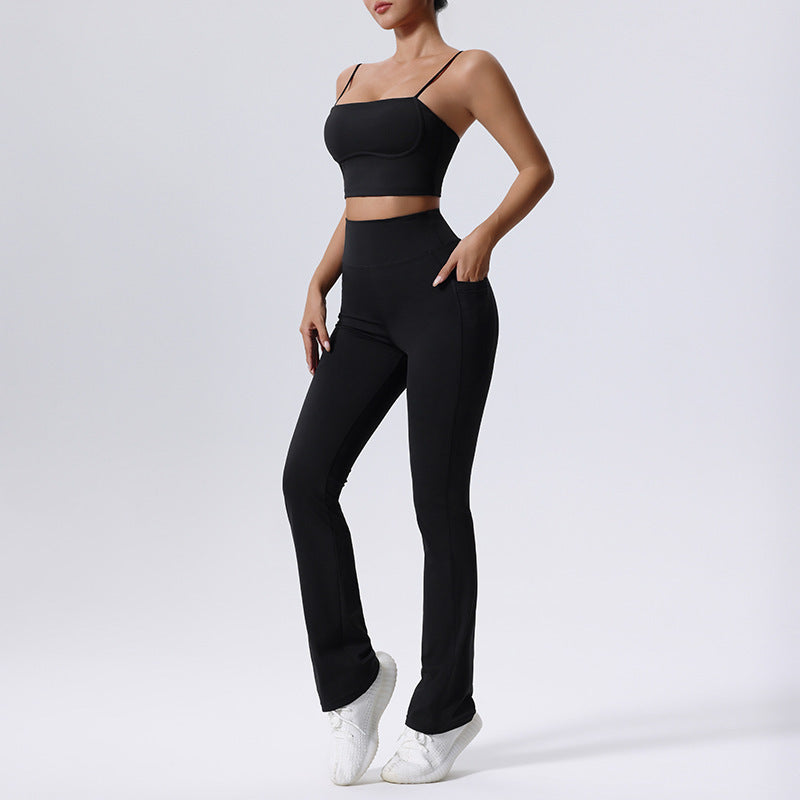 Breathable Yoga Fitness Crop Top and High Waist Flared Trousers Activewear Set