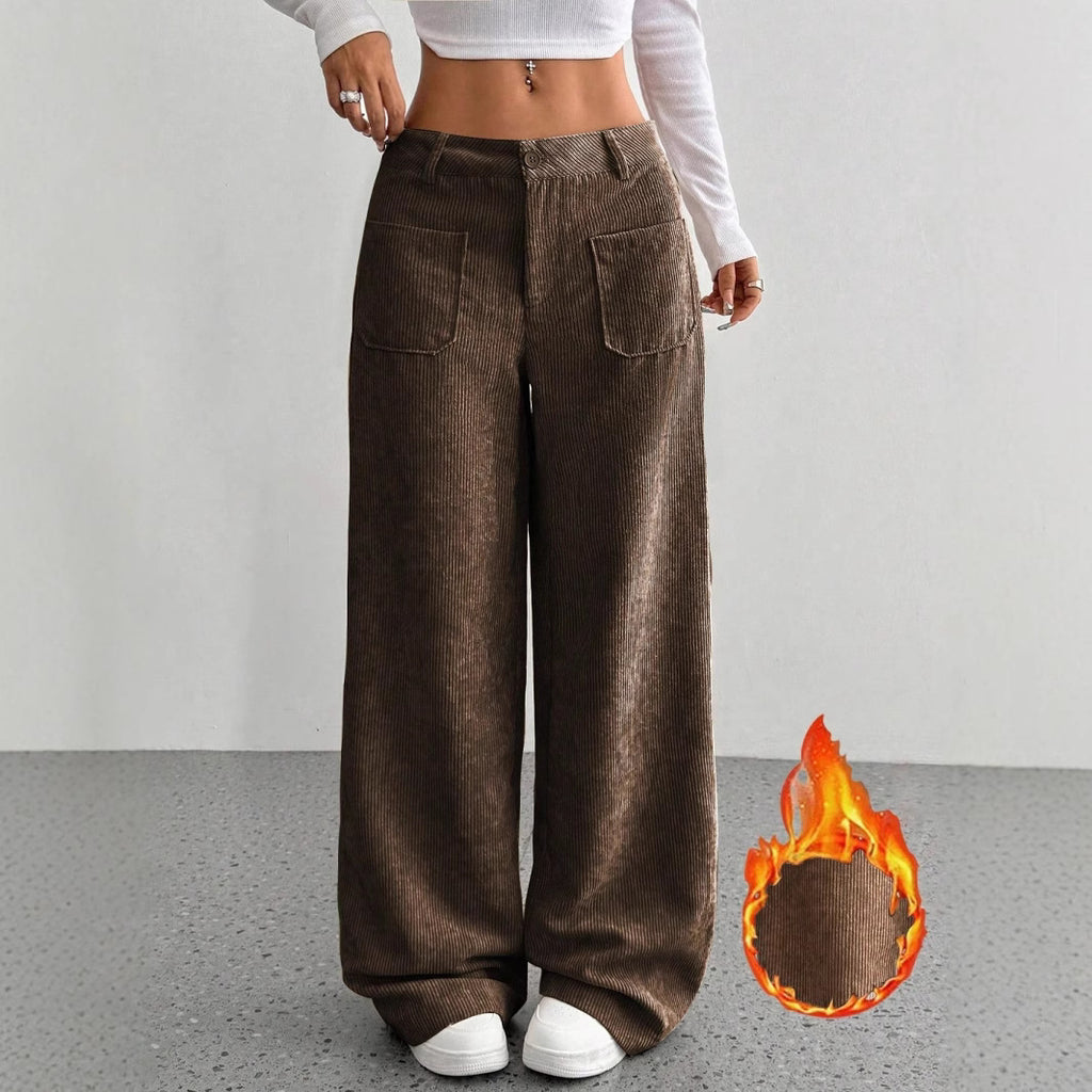 Chic Corduroy Wide Leg Pants with Pockets - Loose Fit Street Style