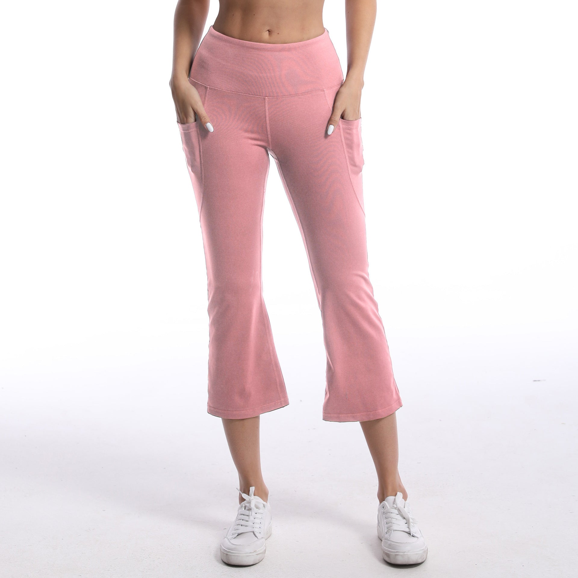 Excellent Nude Feel Cropped Yoga Leggings with Pockets & Hip Lift