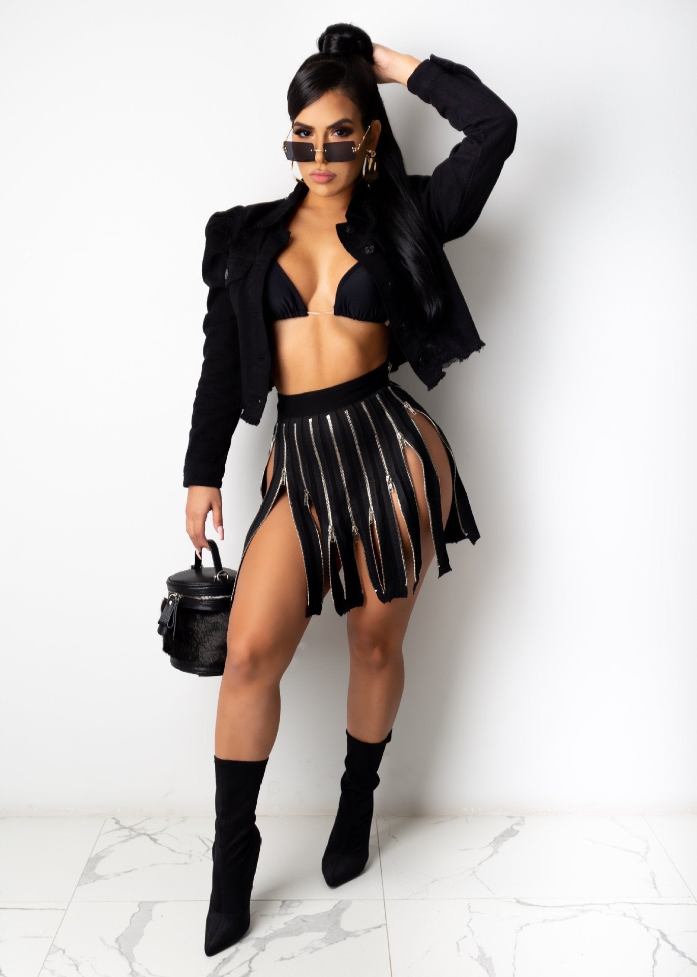 Fashion Forward Zipper Detail Pleated A-Line Mini Skirt