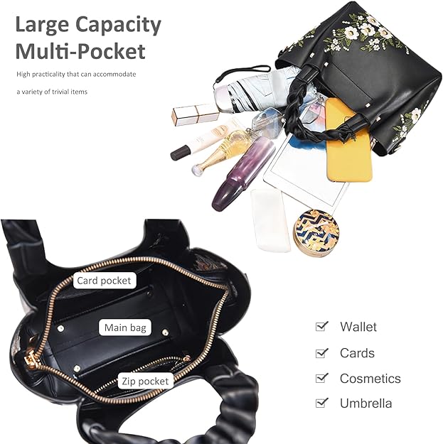 Chic Floral Embroidered Tote & Shoulder Bag