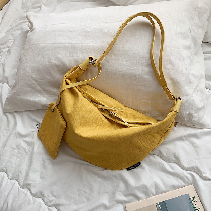 Chic Canvas Crossbody Bag for Women - Fashionable Dumpling Purse