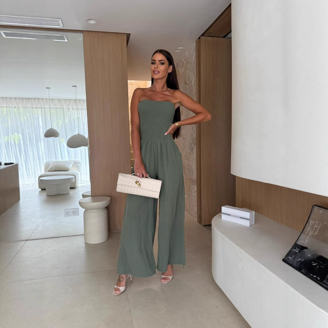 Strapless Smocked Wide-Leg Jumpsuit - Casual Chic Style