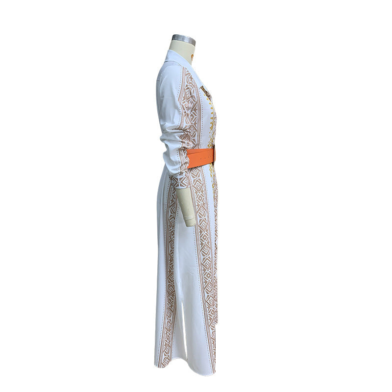 Elegant Bohemian Floral Print Long Sleeve A-Line Maxi Dress with Pockets for Effortless Style