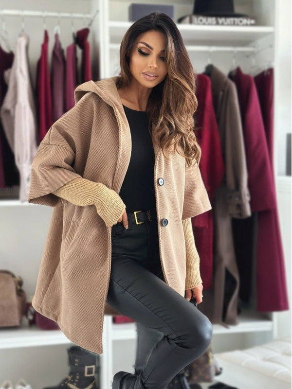 Chic Loose Fit Hooded Open Front Mid-Length Everyday Cardigan Coat