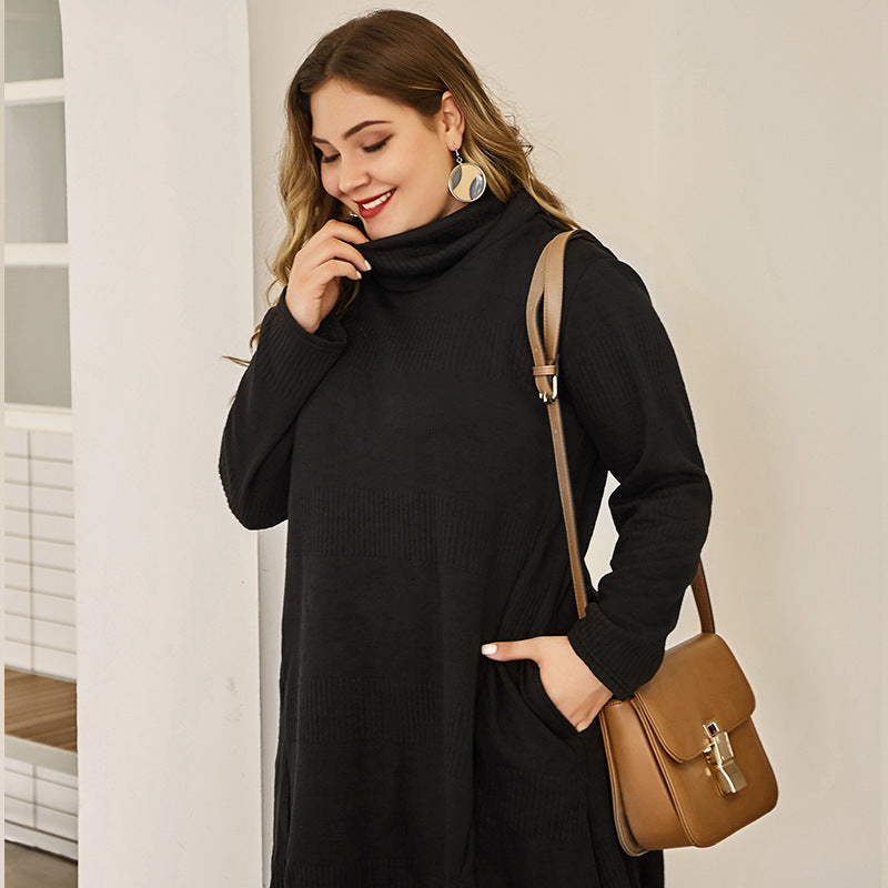 Comfortable Ribbed Knit Turtleneck Tunic Sweater for Everyday Style