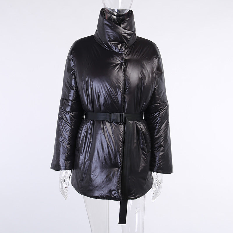 Aria Belted Funnel Neck Puffer Jacket