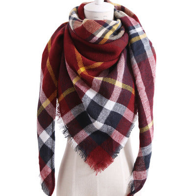 Cozy Plaid Triangle Shawl Scarf