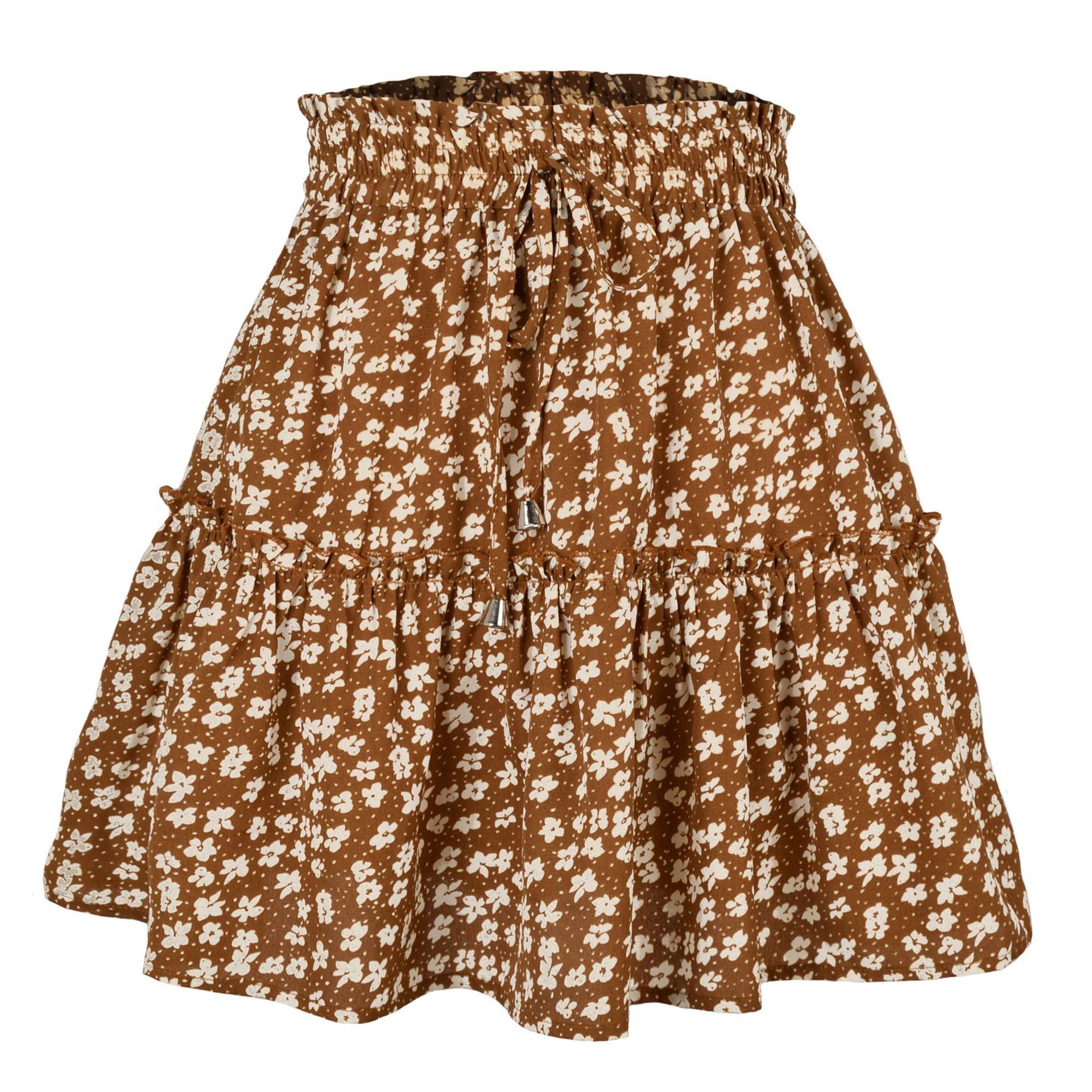 High Waist Floral Print Ruffle Hem A-Line Mini Skirt for Summer