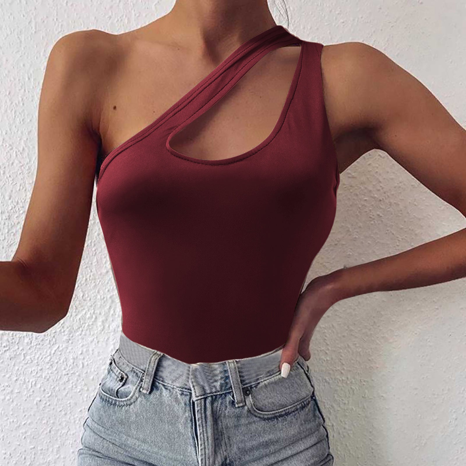 Chic Asymmetric One Shoulder Cutout Slim Fit Vest Top for Women