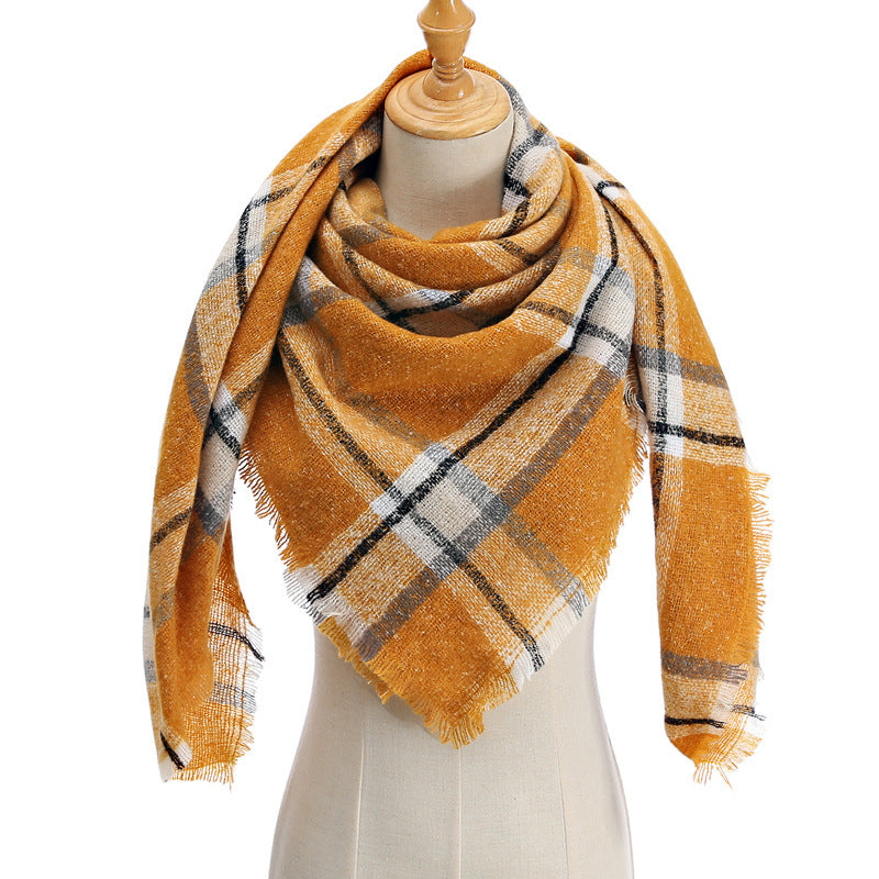 Cozy Plaid Triangle Shawl Scarf