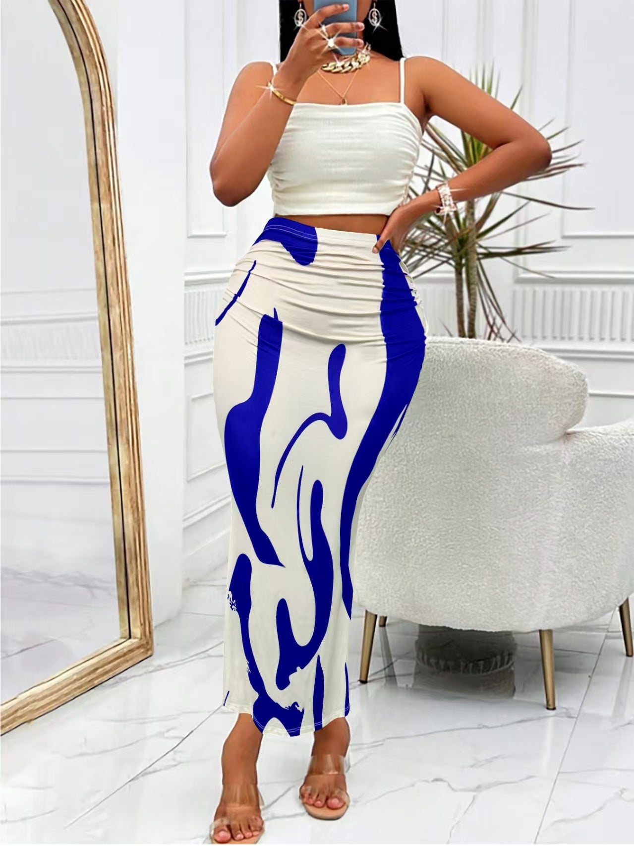Women's Printed & Solid Midi Skirt - Bodycon Pencil Style