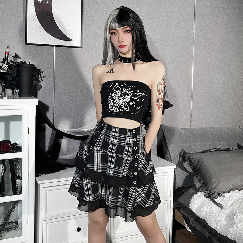 Chic Plaid Ruffle Mini Skirt with Eyelet Details for Edgy Fashion