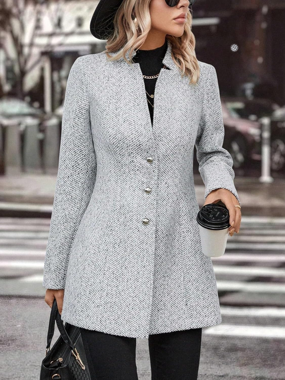 Chic Women's Long Sleeve Stand Collar Wool Blend Trench Coat