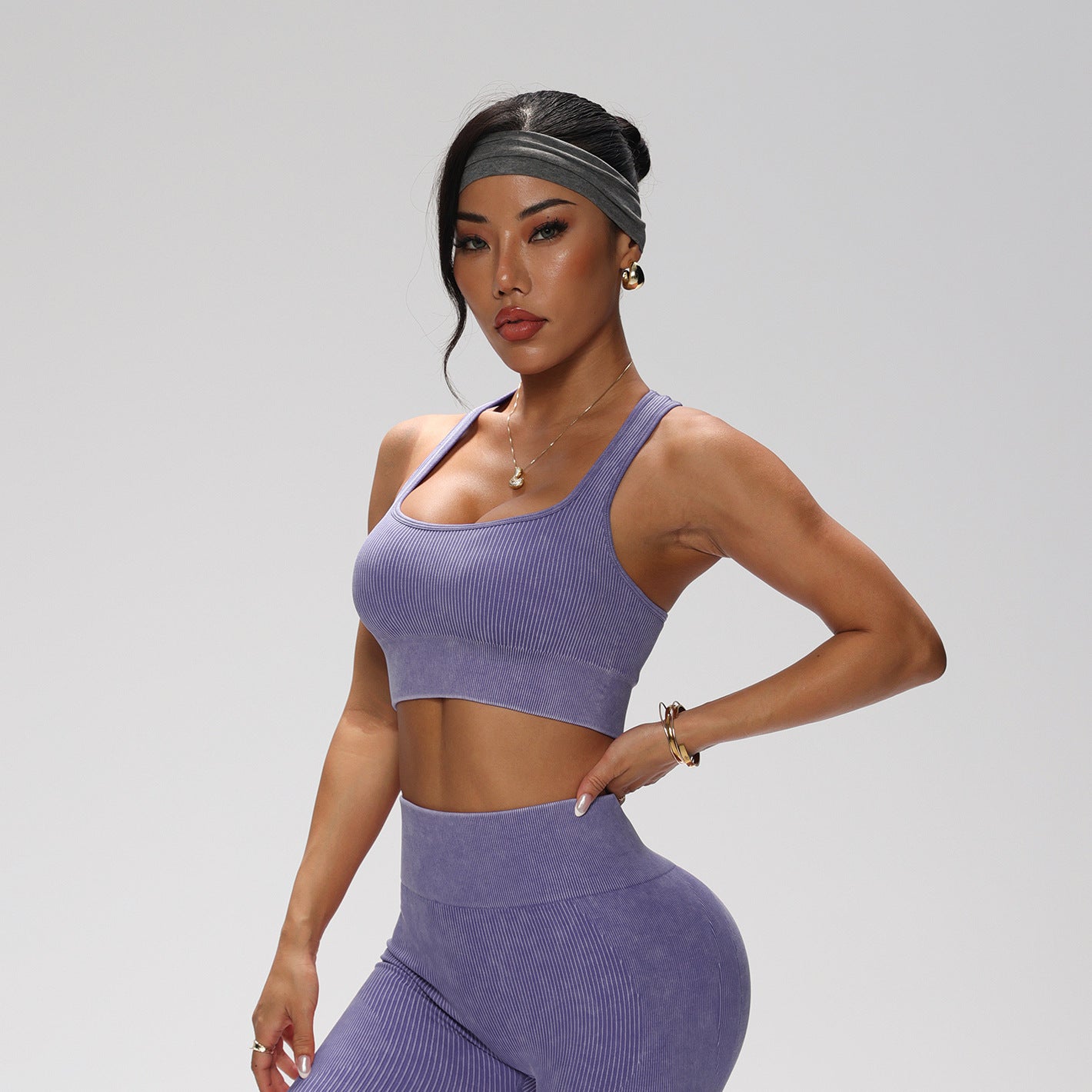 Elevated Ribbed Yoga Workout Sports Crop Top and High Waist Leggings Set