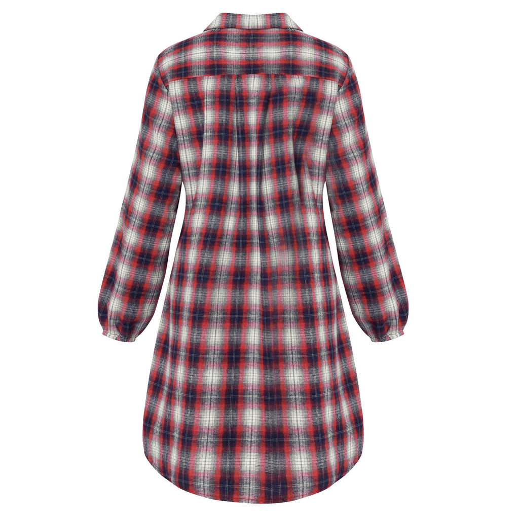 Effortless Long Sleeve Plaid Button Down Shirt Dress with Tie Waist