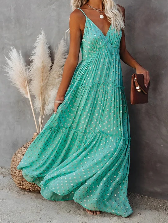 Leopard Print V-Neck Dress - Women's Casual Ruffled Style