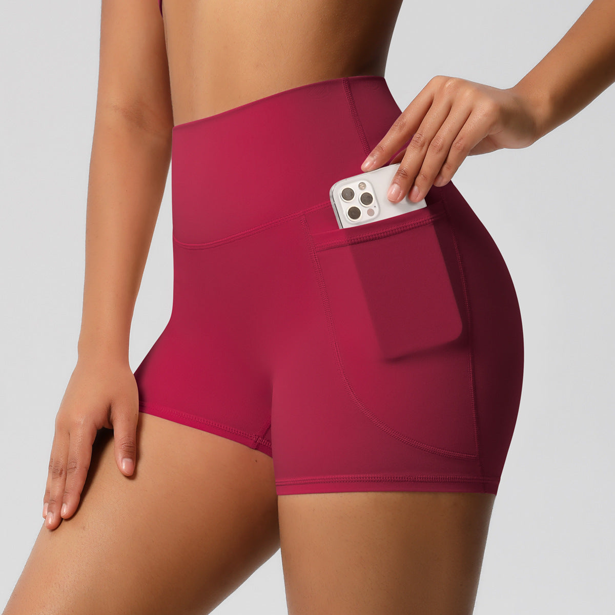 Comfortable High Waisted Athletic Shorts with Handy Side Pockets for Workouts
