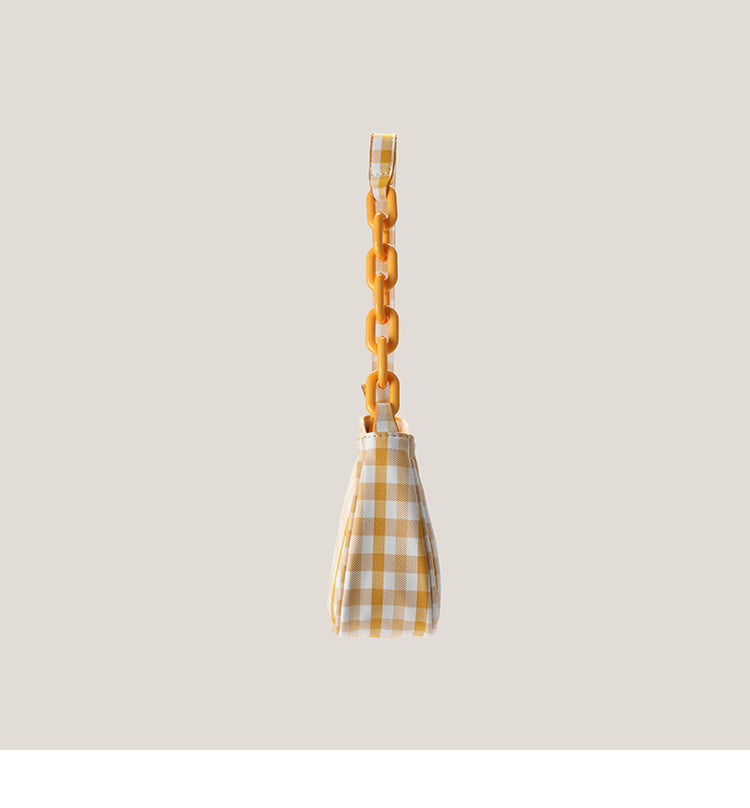 Chic Gingham Checkered Crescent Shoulder Bag with Chain Accent