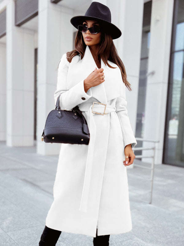 Elegant Tie-Waist Long Lapel Trench Coat for Women