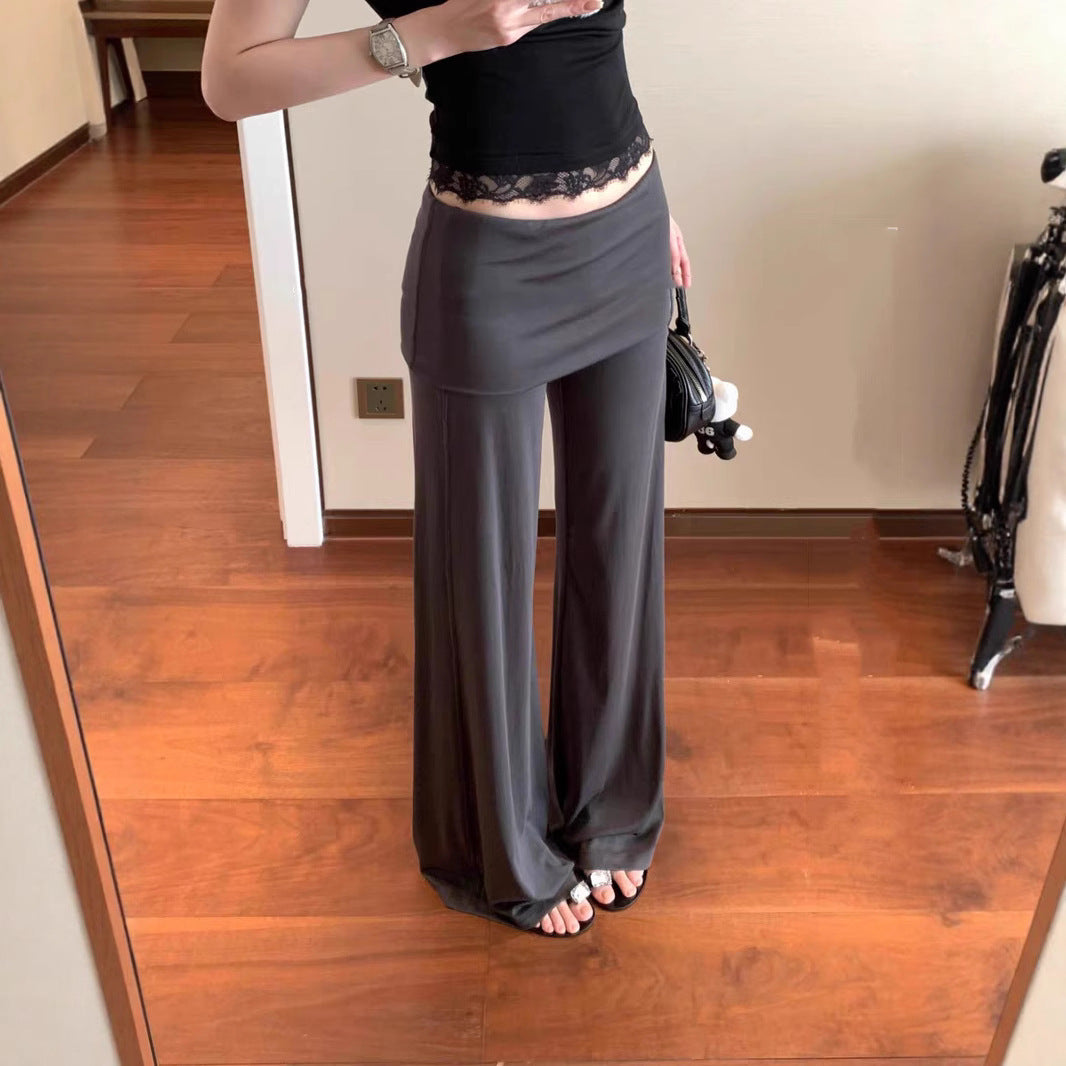 Chic Cotton Wide Leg Pants with Fold-Over Waist - Loose & Casual