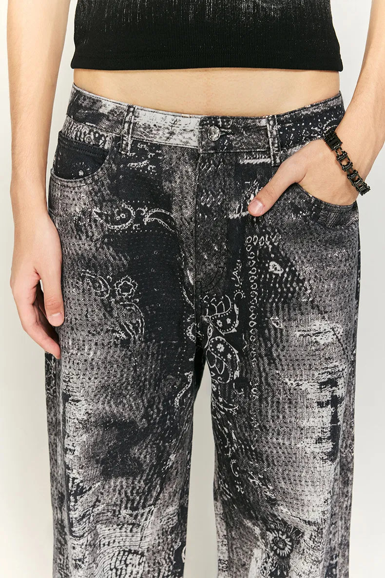 Vintage Paisley Print Straight-Leg Jeans