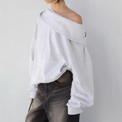 Cozy Fleece Lined Hooded Sweatshirt with Off Shoulder Style for Casual Comfort