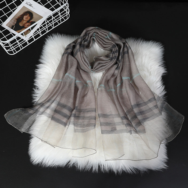 Classic Plaid Silk Scarf for Women - Versatile Style