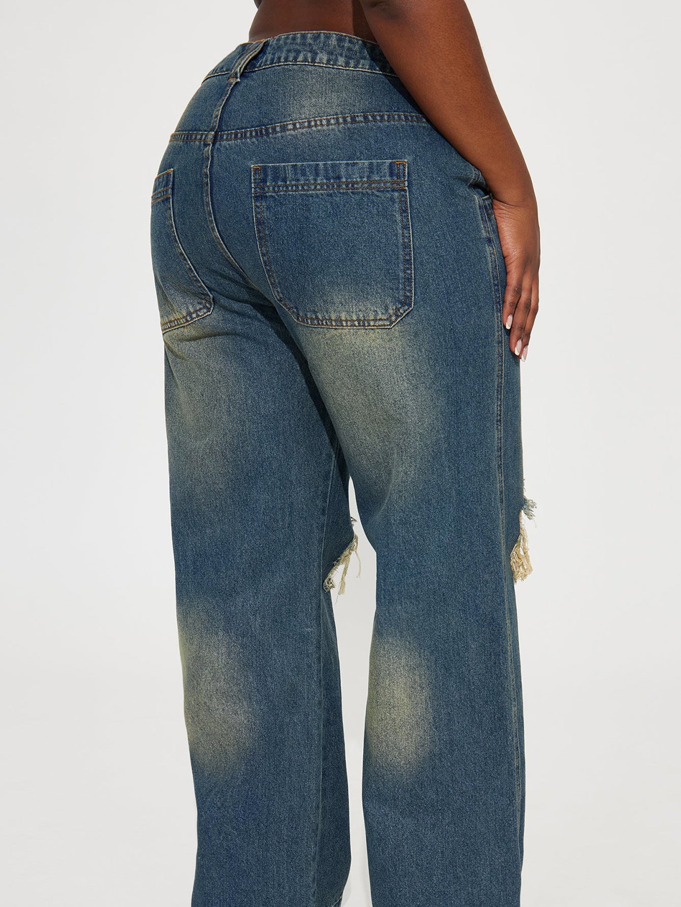 Women's Retro Washed Ripped Wide Leg Jeans