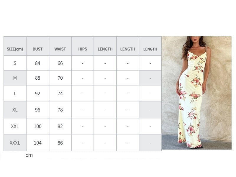 Elegant Floral Maxi Slip Dress - V-Neck Backless Summer Style
