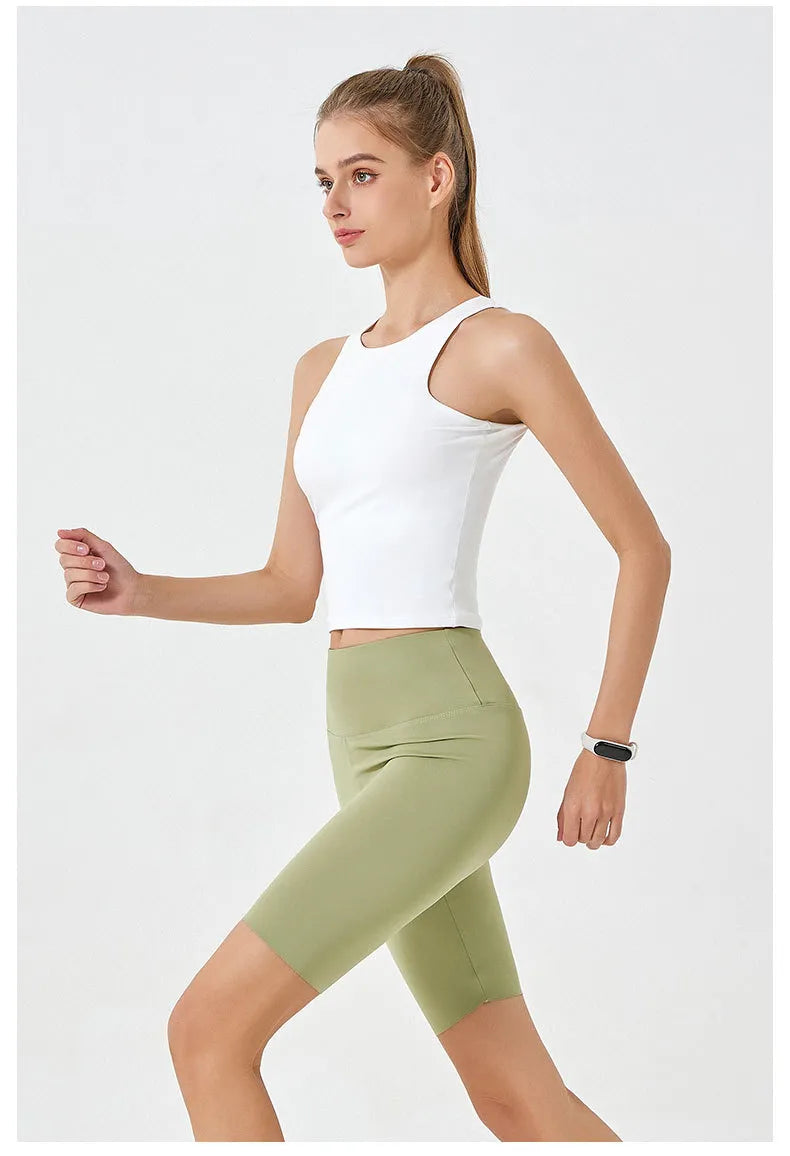 Comfortable Cloud Soft Fabric Double Layer Round Neck Sleeveless Athletic Crop Top