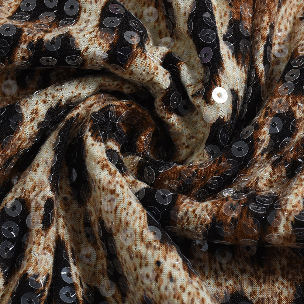 Stunning Leopard Print Sequin Maxi Fishtail Skirt