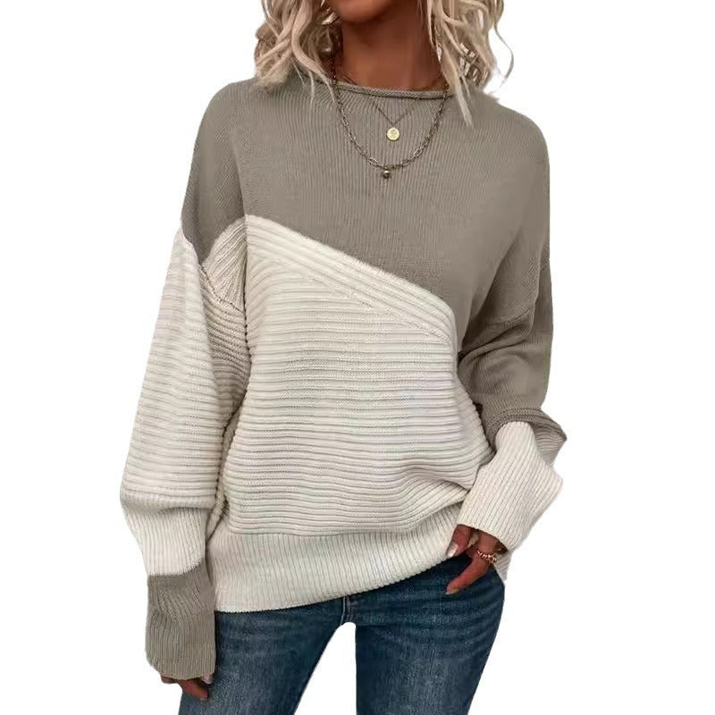 Chic Color Block Knitted Pullover Sweater Cozy Everyday Style