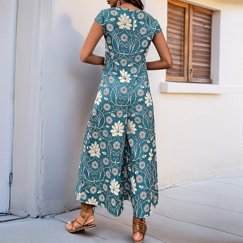 Bohemian Floral Print Wide Leg Jumpsuit