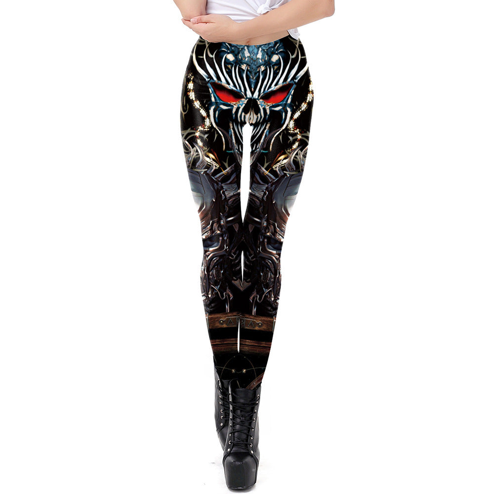 Edgy Faux Armor Print Stretch Leggings for a Bold Style