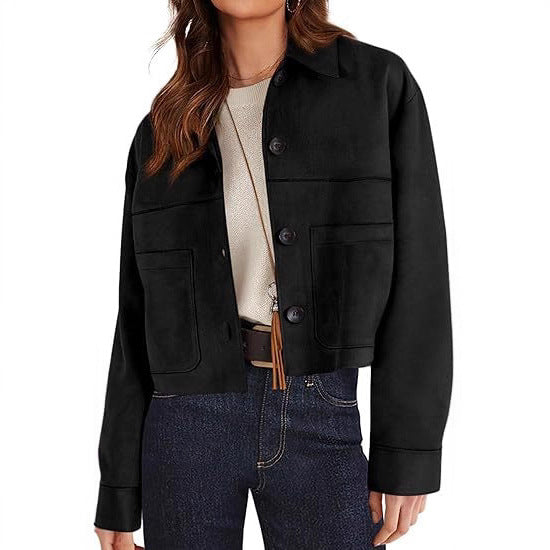 Chic Faux Suede Cropped Jacket Perfect for Effortless Casual Autumn Style