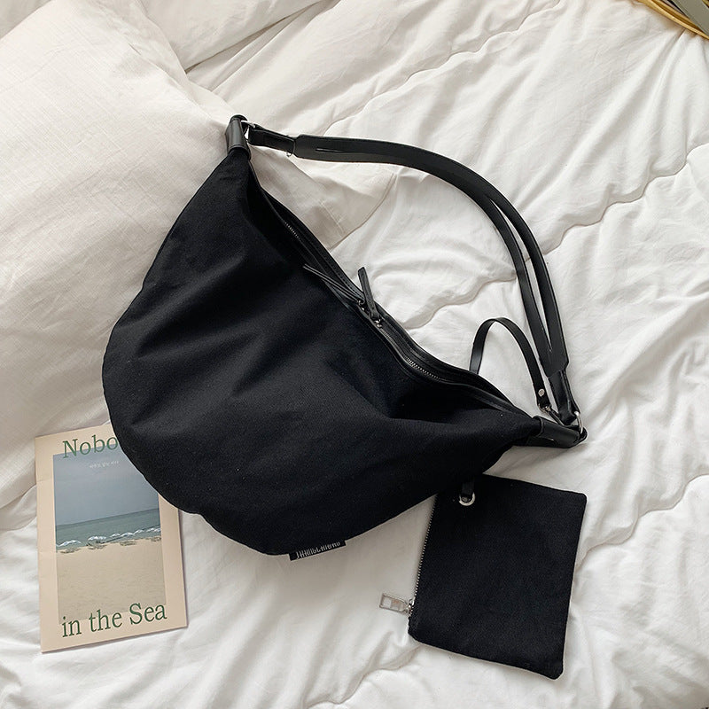 Chic Canvas Crossbody Bag for Women - Fashionable Dumpling Purse