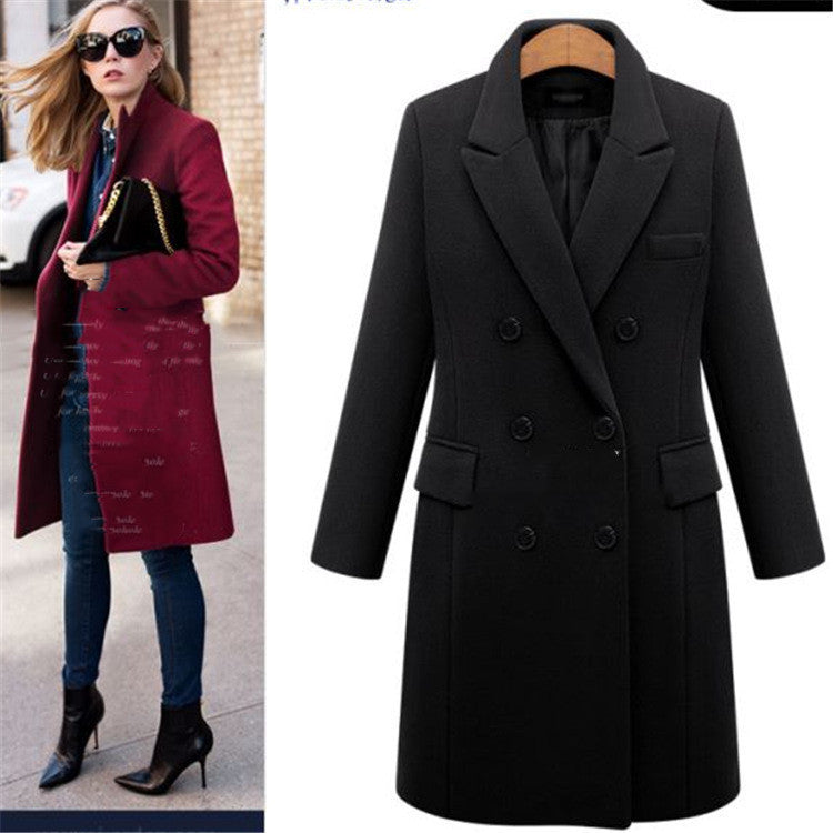 Chic Double-Breasted Wool Blend Women's Coat - Ariana Vogue