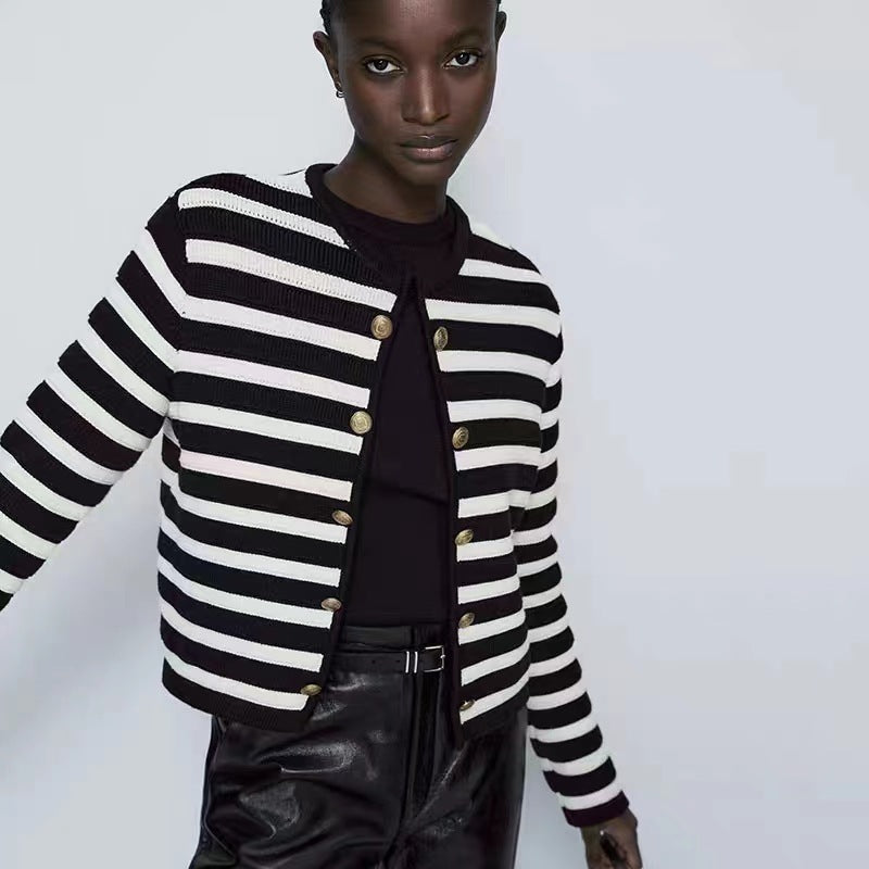 Elegant Striped Knitted Cardigan Sweater for Everyday Chic