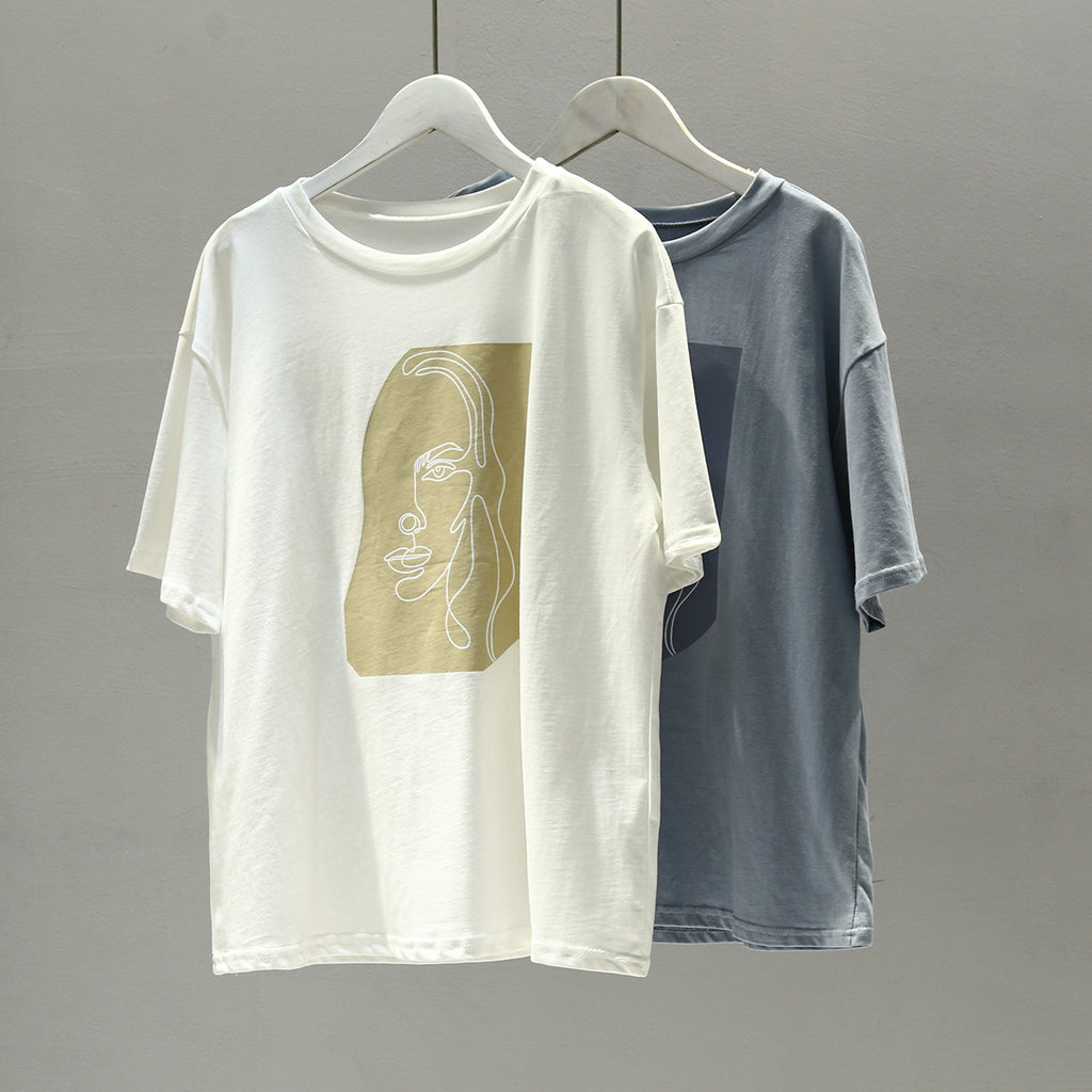 Abstract Line Art Cotton T-Shirt | Modern Women's Graphic Tee
