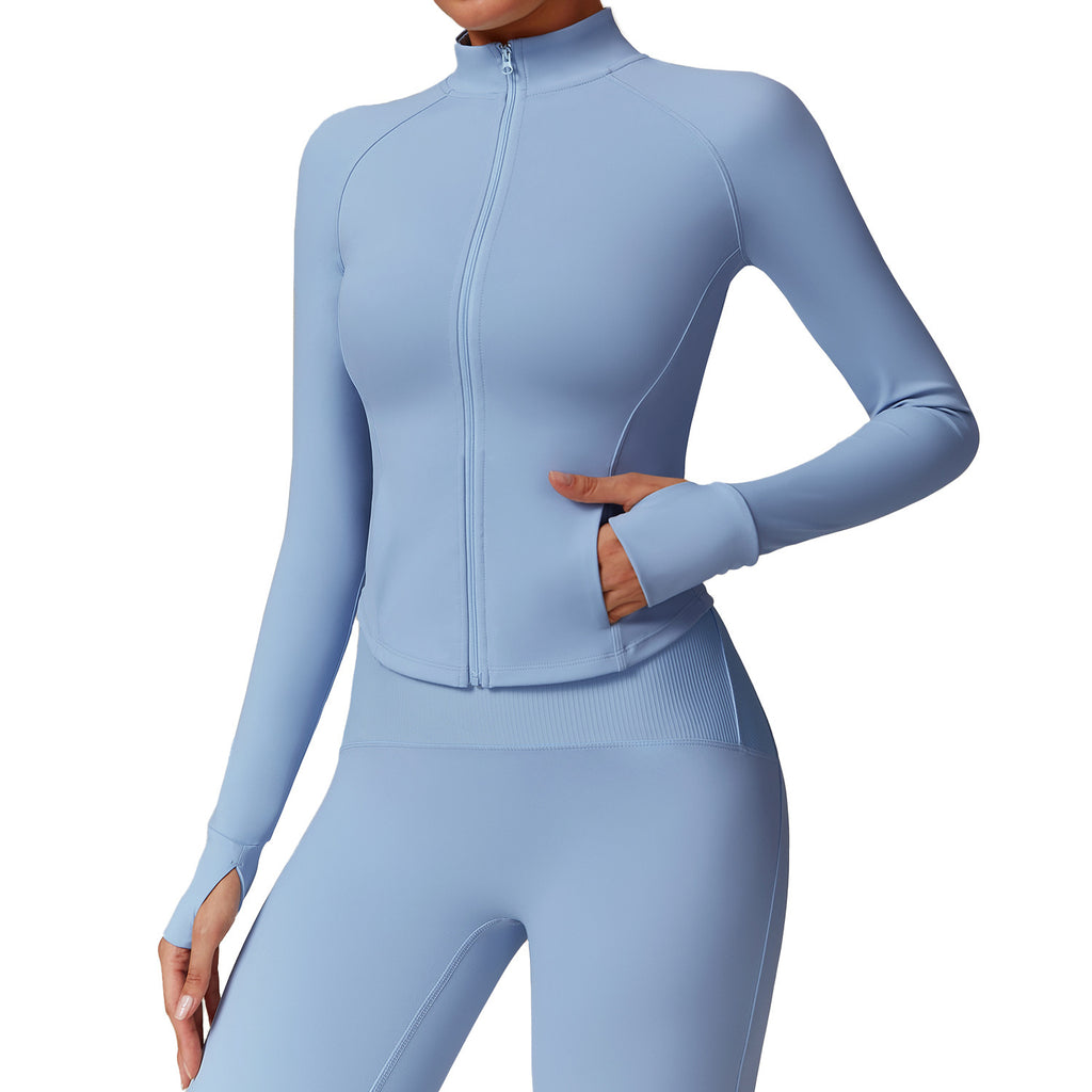 Women's Sleek Stand Collar Quick Drying Full Zip Yoga Jacket and Performance Leggings Set