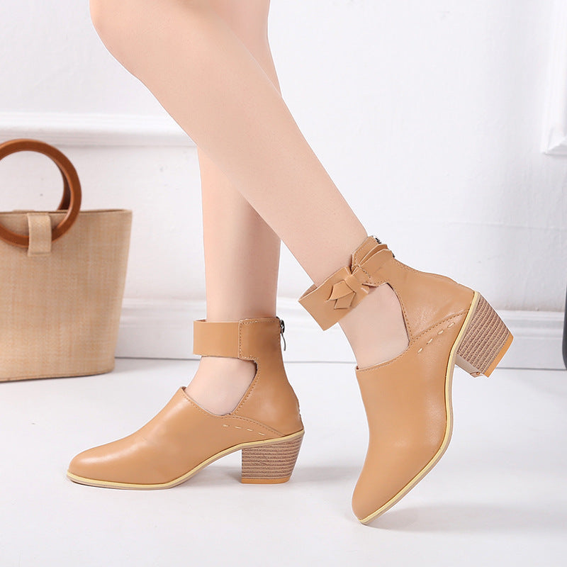 Stylish Women's Ankle Boots - Mid Heel Vintage Design